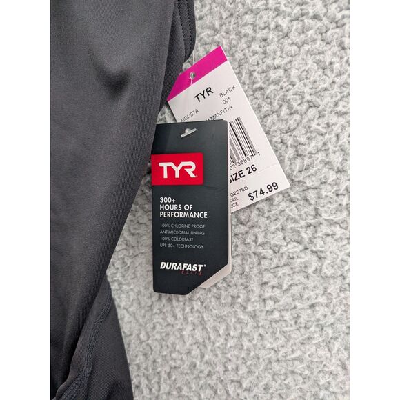 NWT TYR Durafast Elite Women's size 26 Maxfit Swimsuit Solid Black Training - Picture 9 of 9